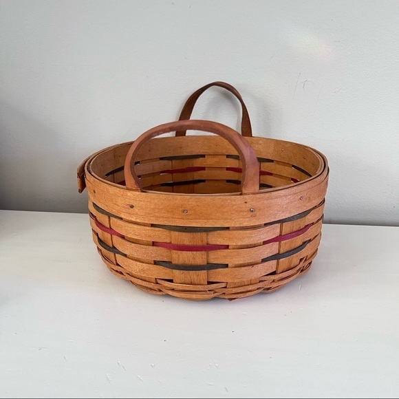 LONGABERGER WOVEN TRADITIONS 10" DARNING BASKET with 2 LEATHER LOOP HANDLES 1995 - Picture 7 of 10